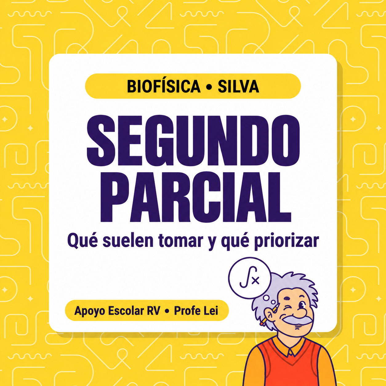 structura habitual de Biofísica Silva: tres desarrollos con A y B que suman seis puntos y cuatro choices de un punto cada uno.